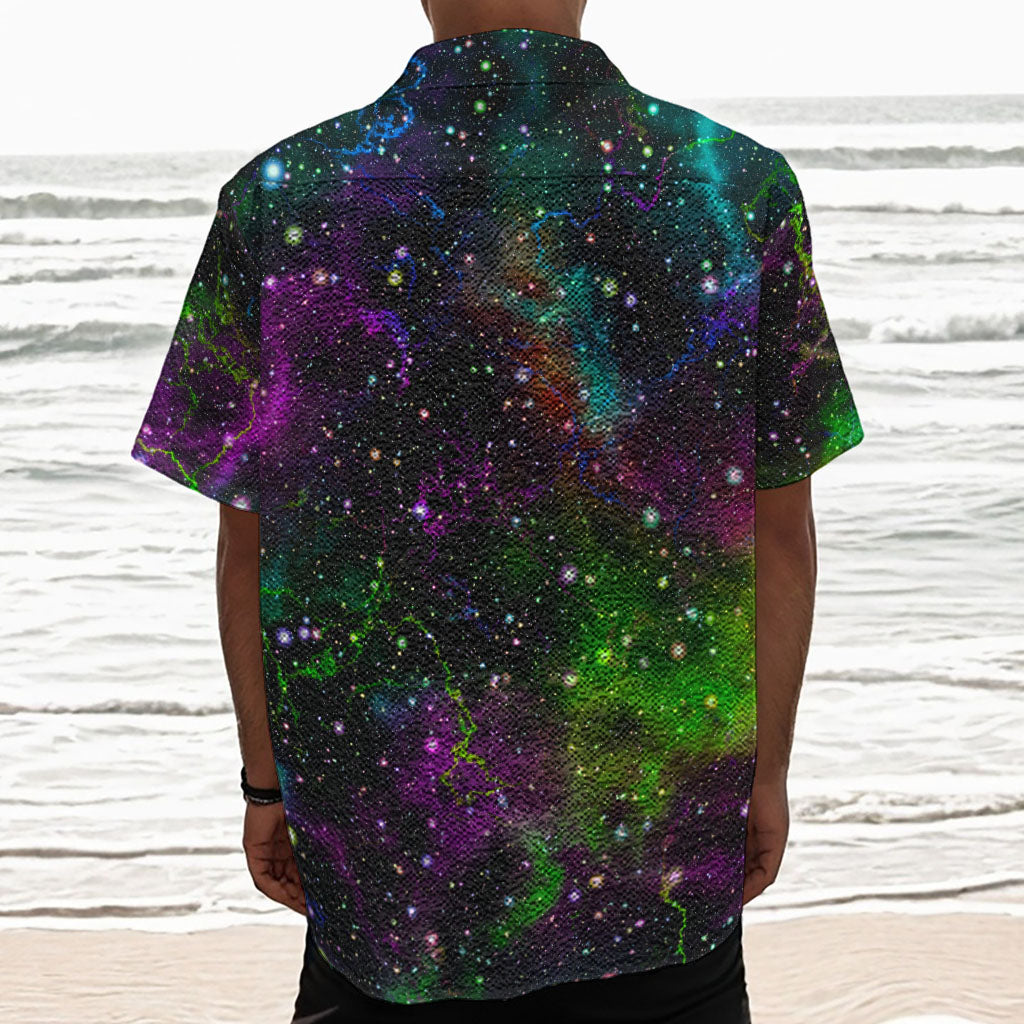Abstract Dark Galaxy Space Print Textured Short Sleeve Shirt
