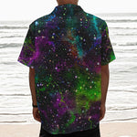 Abstract Dark Galaxy Space Print Textured Short Sleeve Shirt
