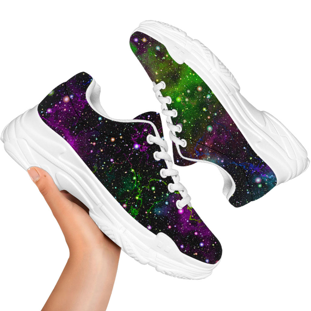 Abstract Dark Galaxy Space Print White Chunky Shoes