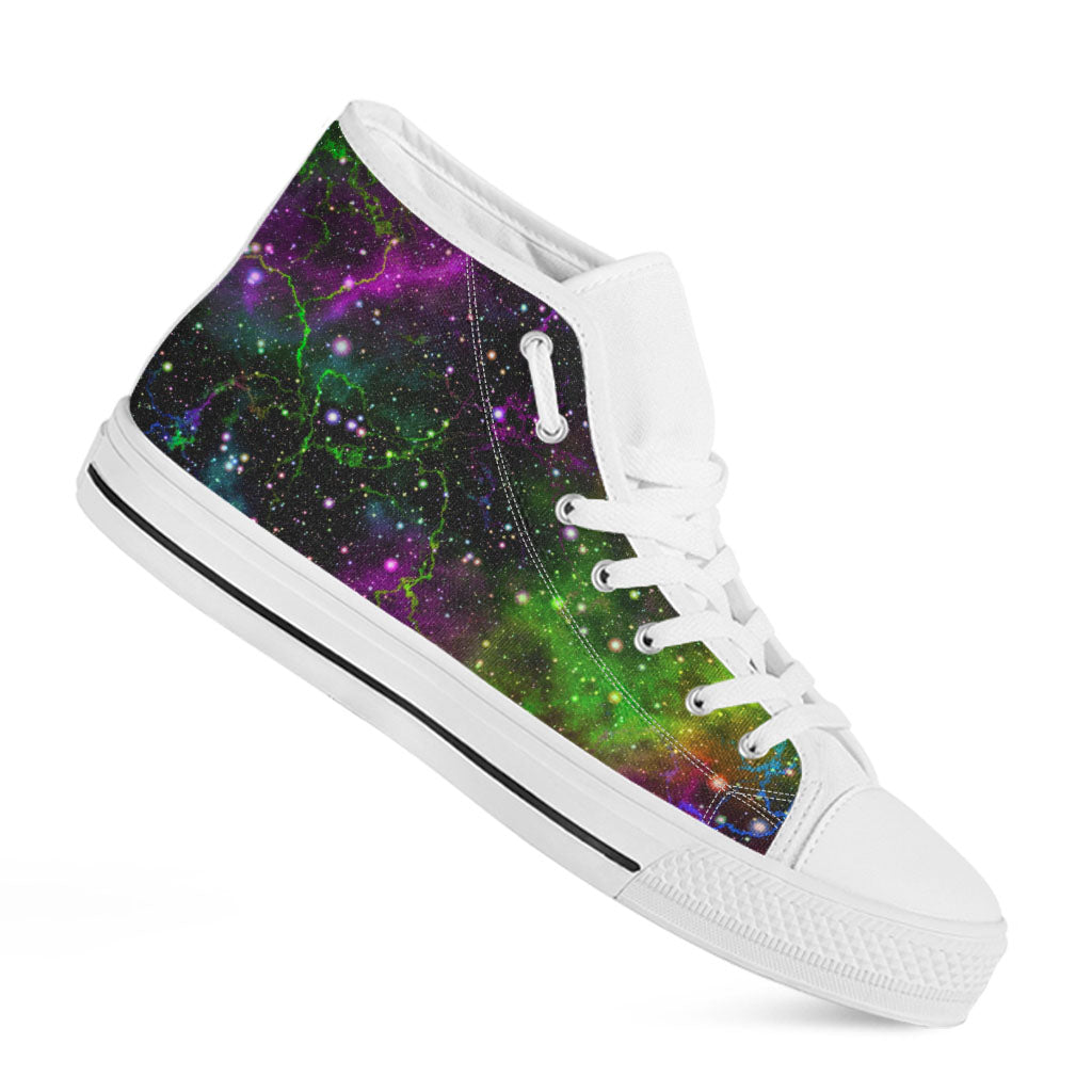 Abstract Dark Galaxy Space Print White High Top Sneakers