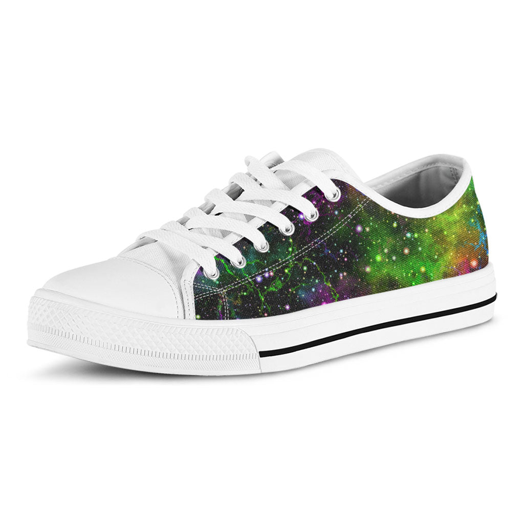 Abstract Dark Galaxy Space Print White Low Top Sneakers