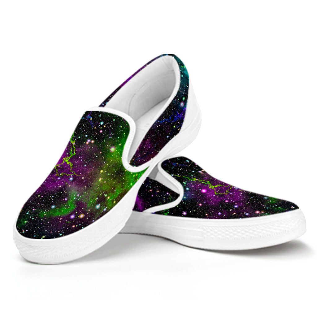 Abstract Dark Galaxy Space Print White Slip On Sneakers