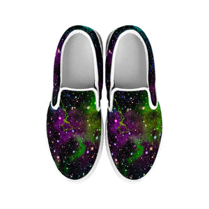 Abstract Dark Galaxy Space Print White Slip On Sneakers