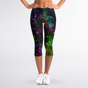 Abstract Dark Galaxy Space Print Women's Capri Leggings