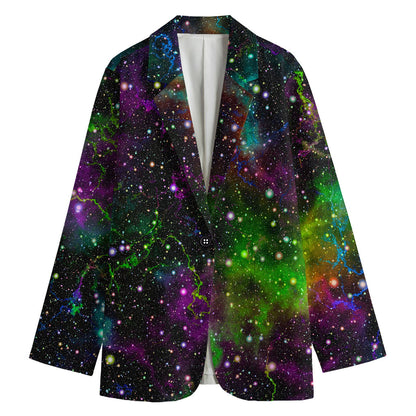 Abstract Dark Galaxy Space Print Women's Cotton Blazer