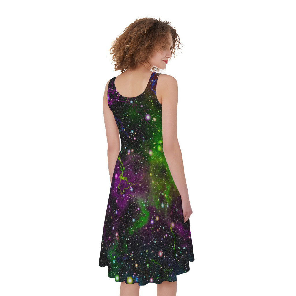 Abstract Dark Galaxy Space Print Women's Sleeveless Dress