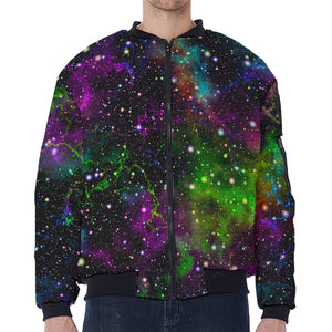 Abstract Dark Galaxy Space Print Zip Sleeve Bomber Jacket