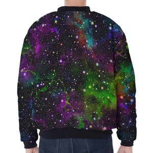 Abstract Dark Galaxy Space Print Zip Sleeve Bomber Jacket