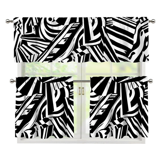 Abstract Dazzle Pattern Print 3 Piece Kitchen Curtains