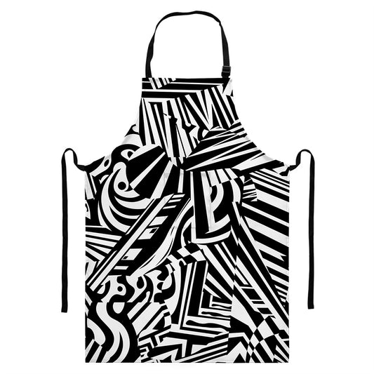 Abstract Dazzle Pattern Print Bib Apron With Pocket