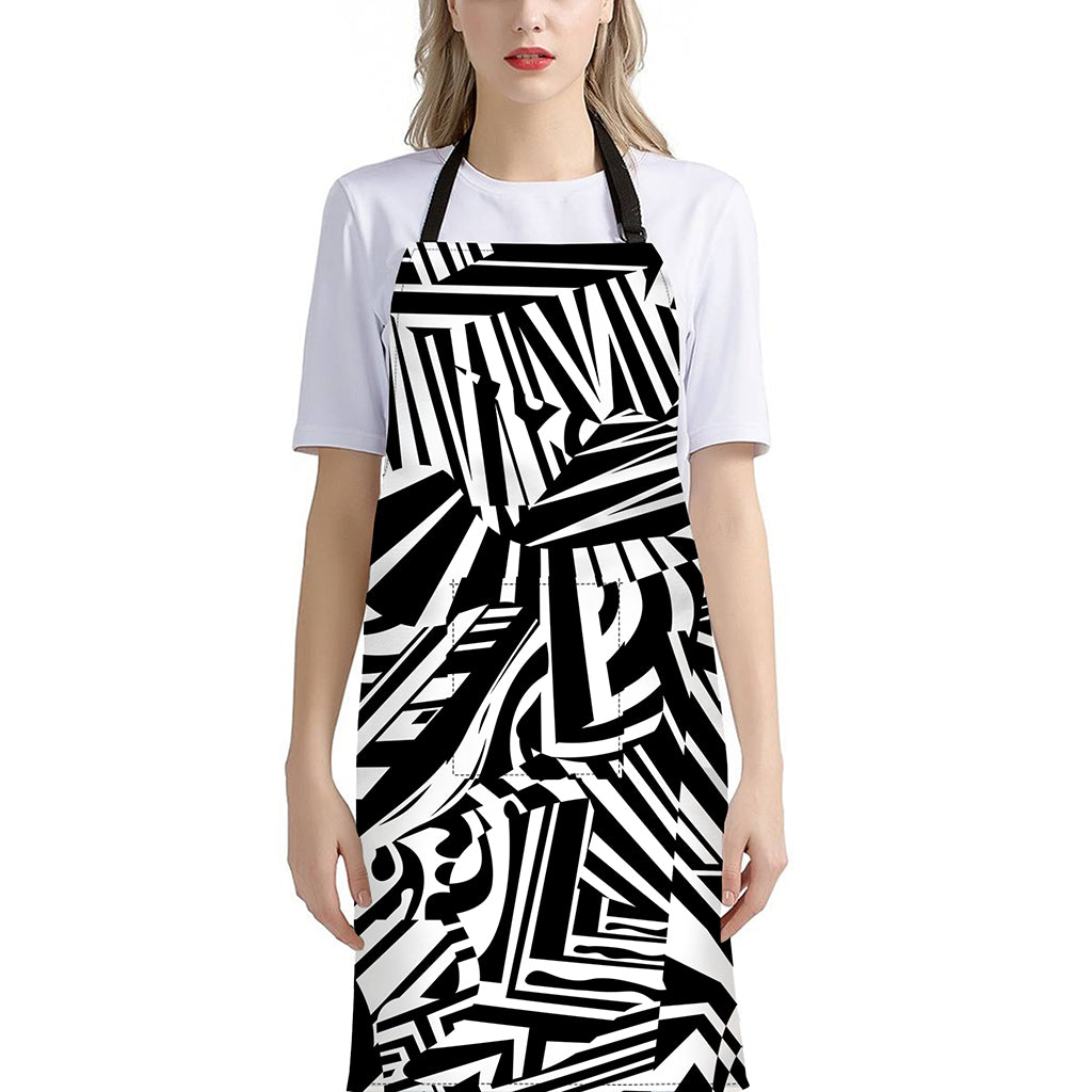 Abstract Dazzle Pattern Print Bib Apron With Pocket