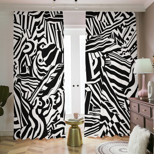 Abstract Dazzle Pattern Print Blackout Pencil Pleat Curtains
