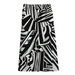 Abstract Dazzle Pattern Print Cotton Front Slit Maxi Skirt