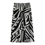 Abstract Dazzle Pattern Print Cotton Front Slit Maxi Skirt