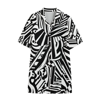 Abstract Dazzle Pattern Print Cotton Hawaiian Shirt