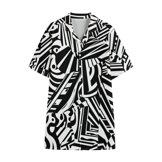 Abstract Dazzle Pattern Print Cotton Hawaiian Shirt