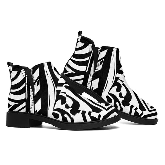 Abstract Dazzle Pattern Print Flat Ankle Boots