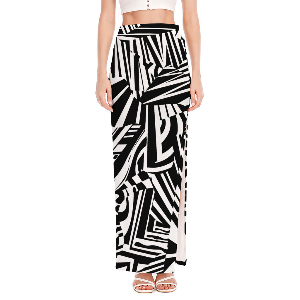 Abstract Dazzle Pattern Print High Slit Maxi Skirt