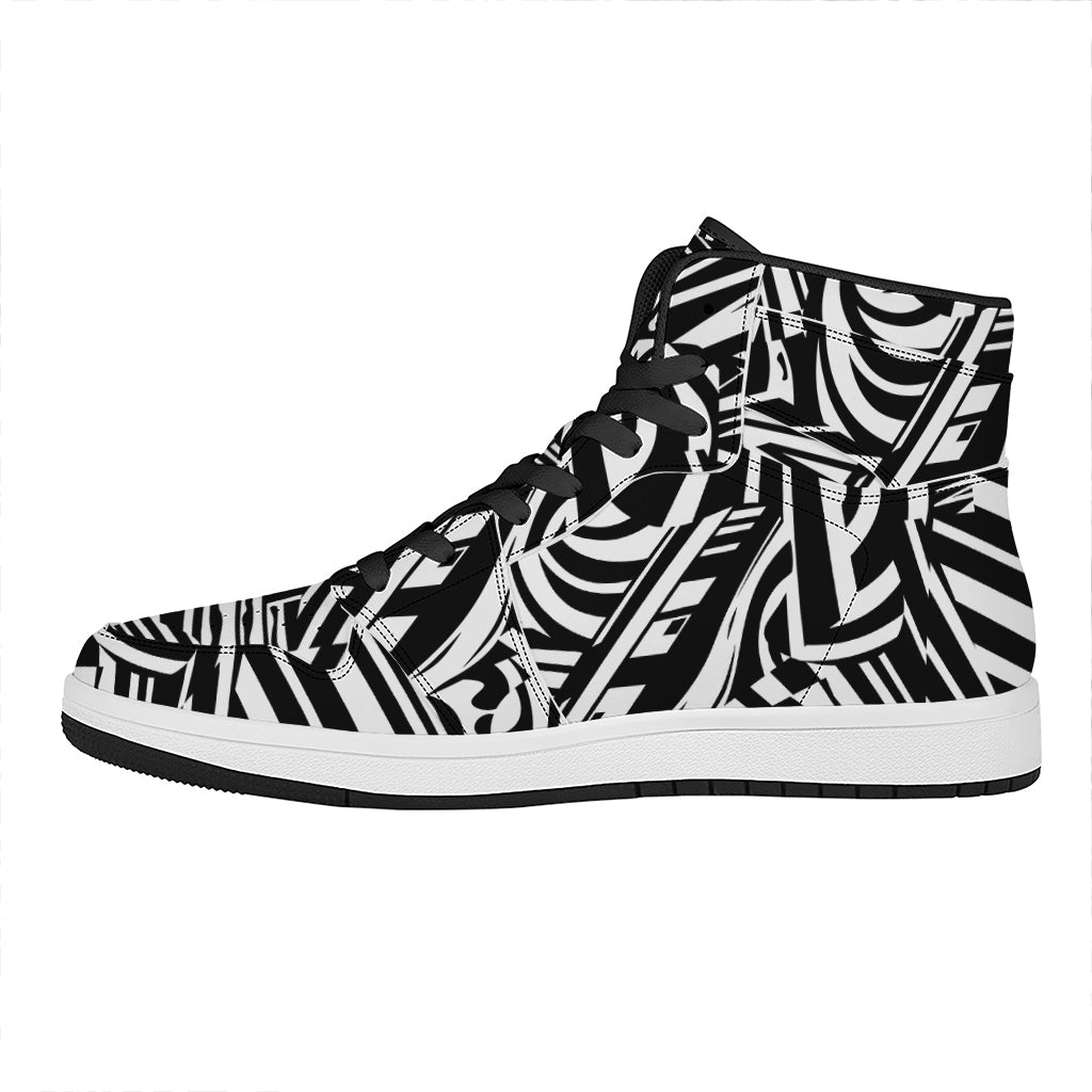Abstract Dazzle Pattern Print High Top Leather Sneakers