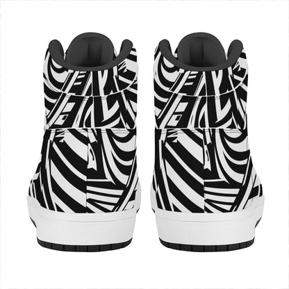 Abstract Dazzle Pattern Print High Top Leather Sneakers