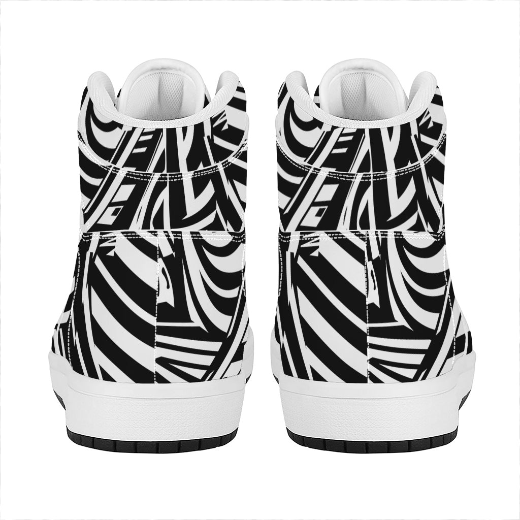 Abstract Dazzle Pattern Print High Top Leather Sneakers