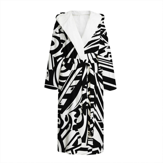 Abstract Dazzle Pattern Print Hooded Bathrobe