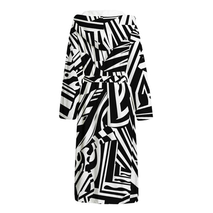 Abstract Dazzle Pattern Print Hooded Bathrobe