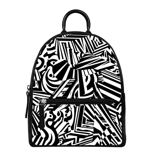 Abstract Dazzle Pattern Print Leather Backpack
