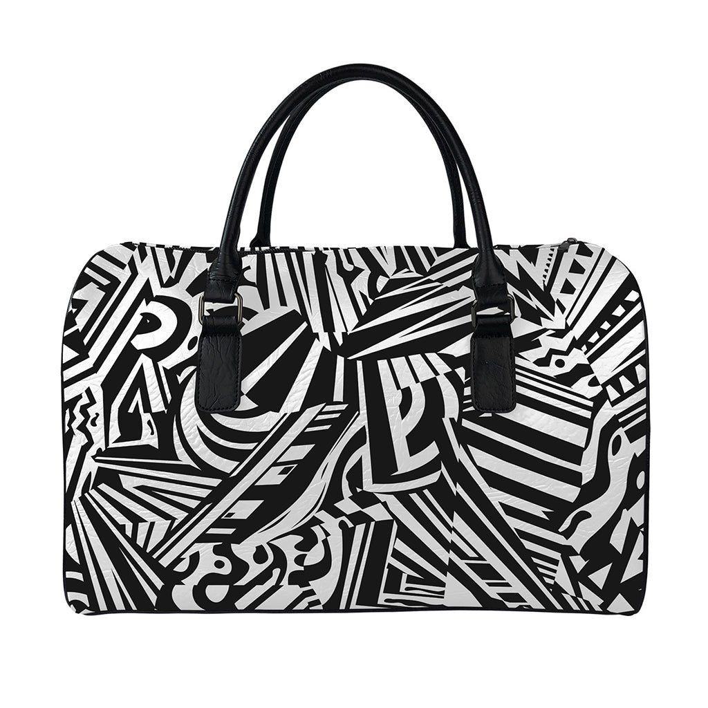 Abstract Dazzle Pattern Print Leather Duffle Bag