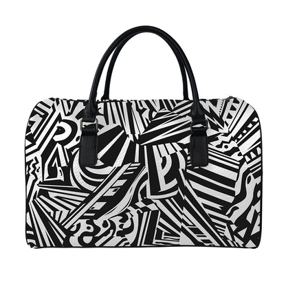 Abstract Dazzle Pattern Print Leather Duffle Bag
