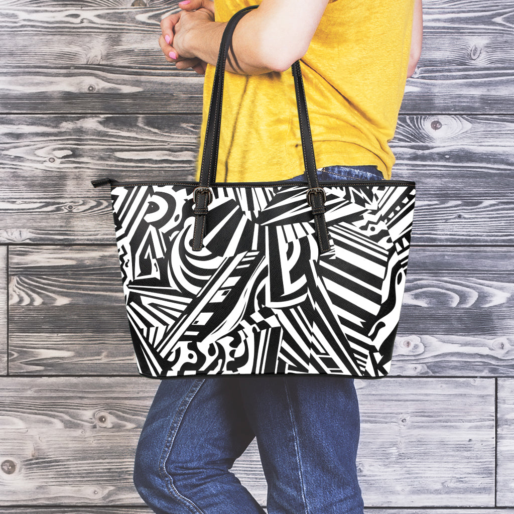 Abstract Dazzle Pattern Print Leather Tote Bag