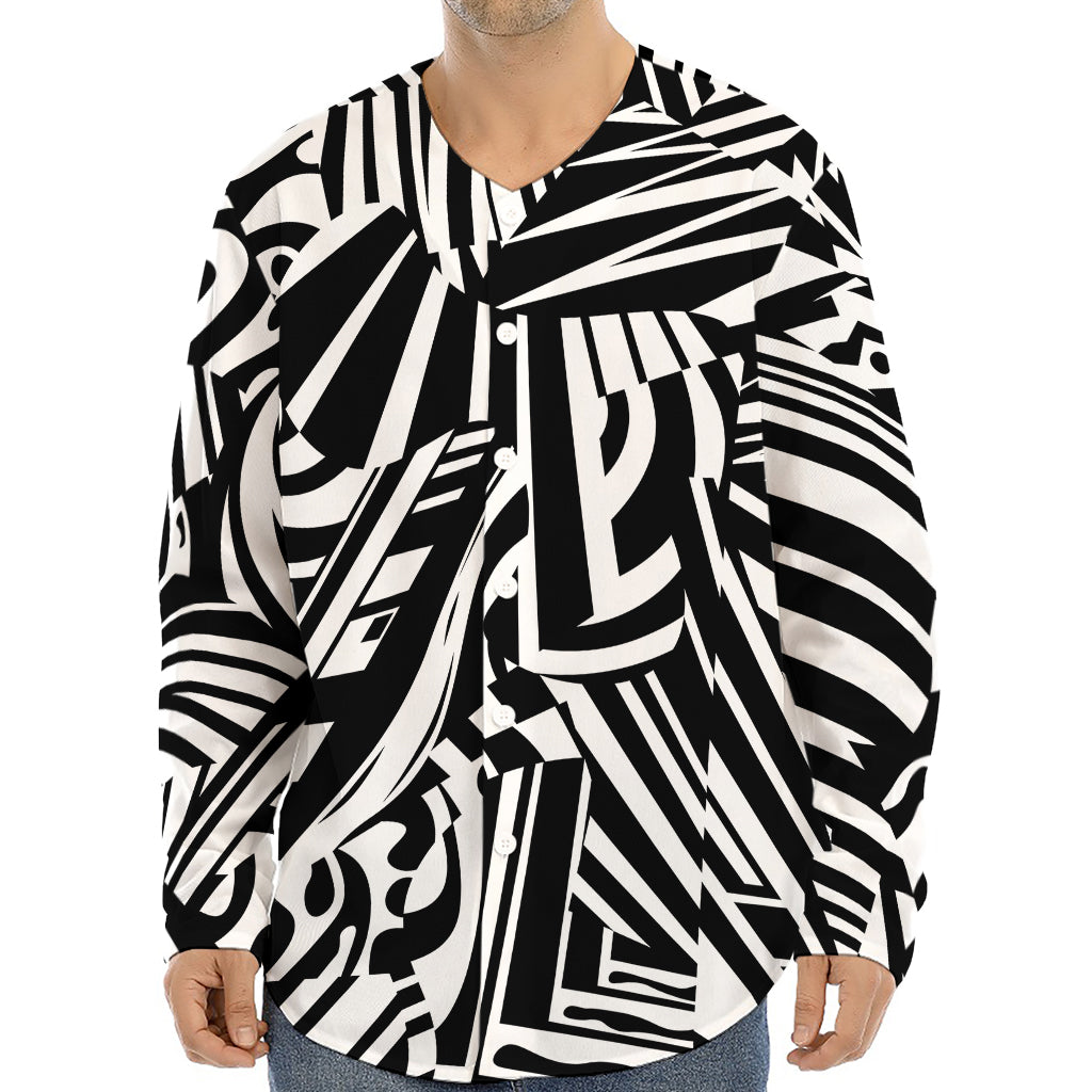 Abstract Dazzle Pattern Print Long Sleeve Baseball Jersey