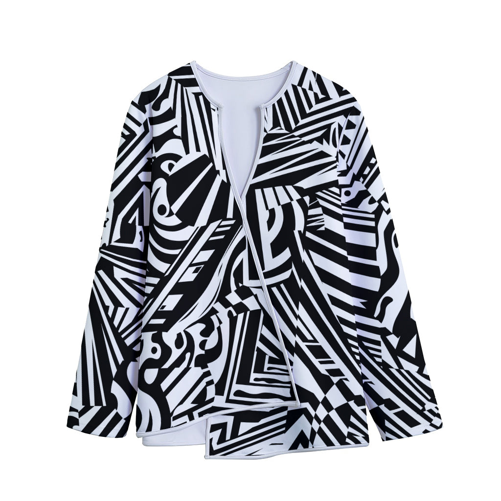 Abstract Dazzle Pattern Print Long Sleeve Short Coat
