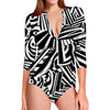 Abstract Dazzle Pattern Print Long Sleeve Swimsuit