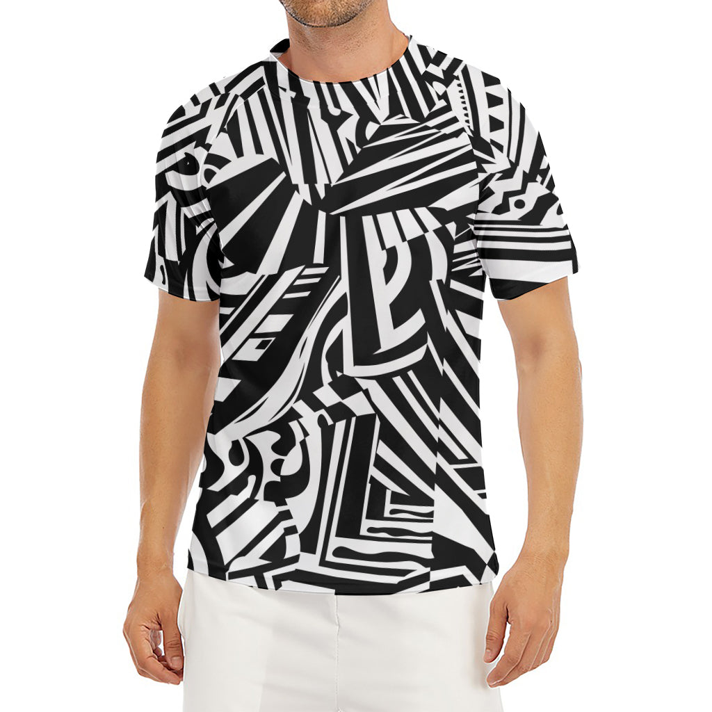 Abstract Dazzle Pattern Print Men's Short Sleeve Rash Guard