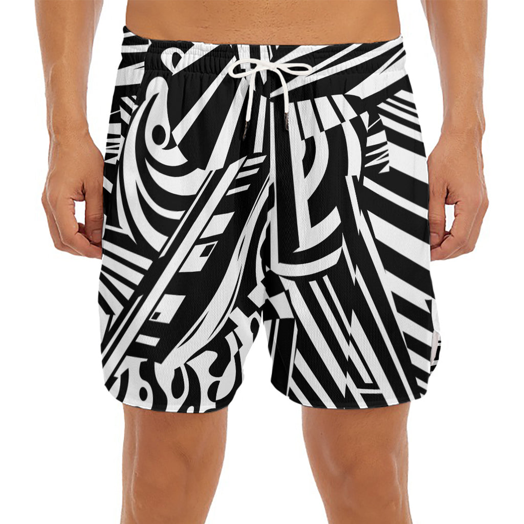 Abstract Dazzle Pattern Print Men's Split Running Shorts