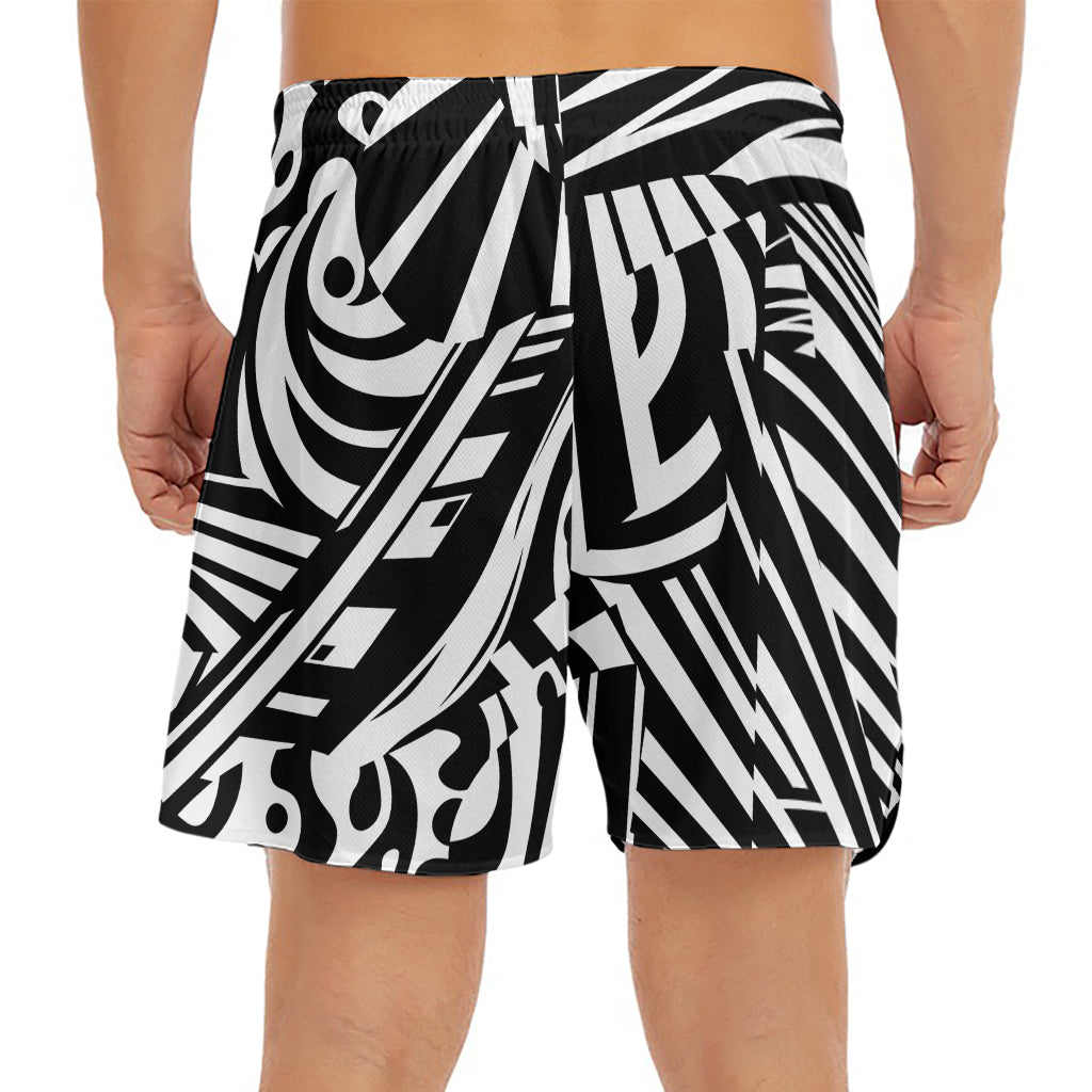 Abstract Dazzle Pattern Print Men's Split Running Shorts