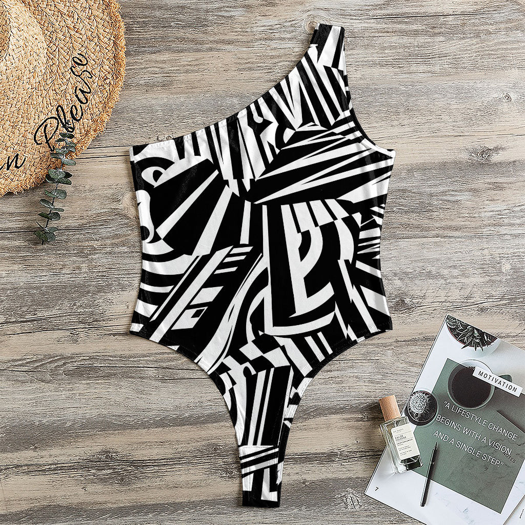 Abstract Dazzle Pattern Print One Shoulder Bodysuit