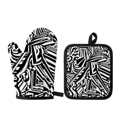 Abstract Dazzle Pattern Print Oven Mitt And Pot Holder Set