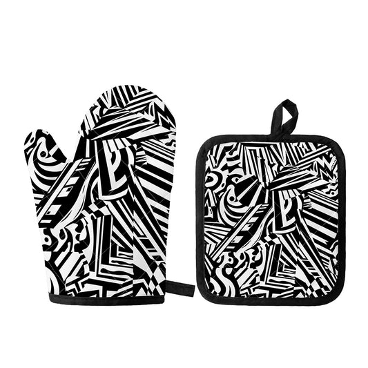 Abstract Dazzle Pattern Print Oven Mitt And Pot Holder Set