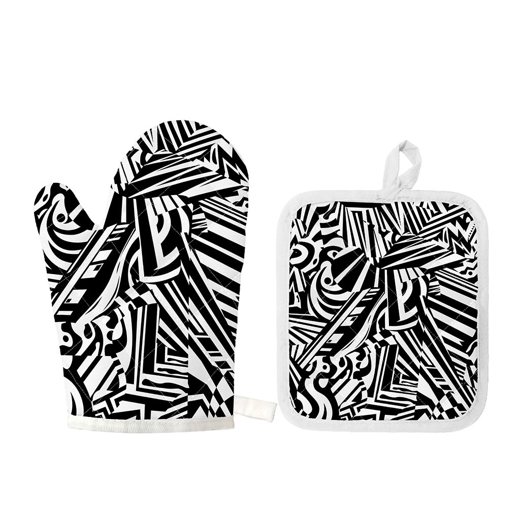 Abstract Dazzle Pattern Print Oven Mitt And Pot Holder Set