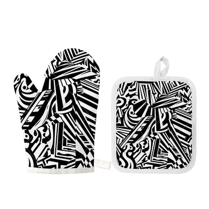 Abstract Dazzle Pattern Print Oven Mitt And Pot Holder Set