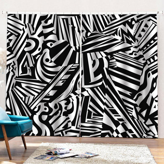 Abstract Dazzle Pattern Print Pencil Pleat Curtains