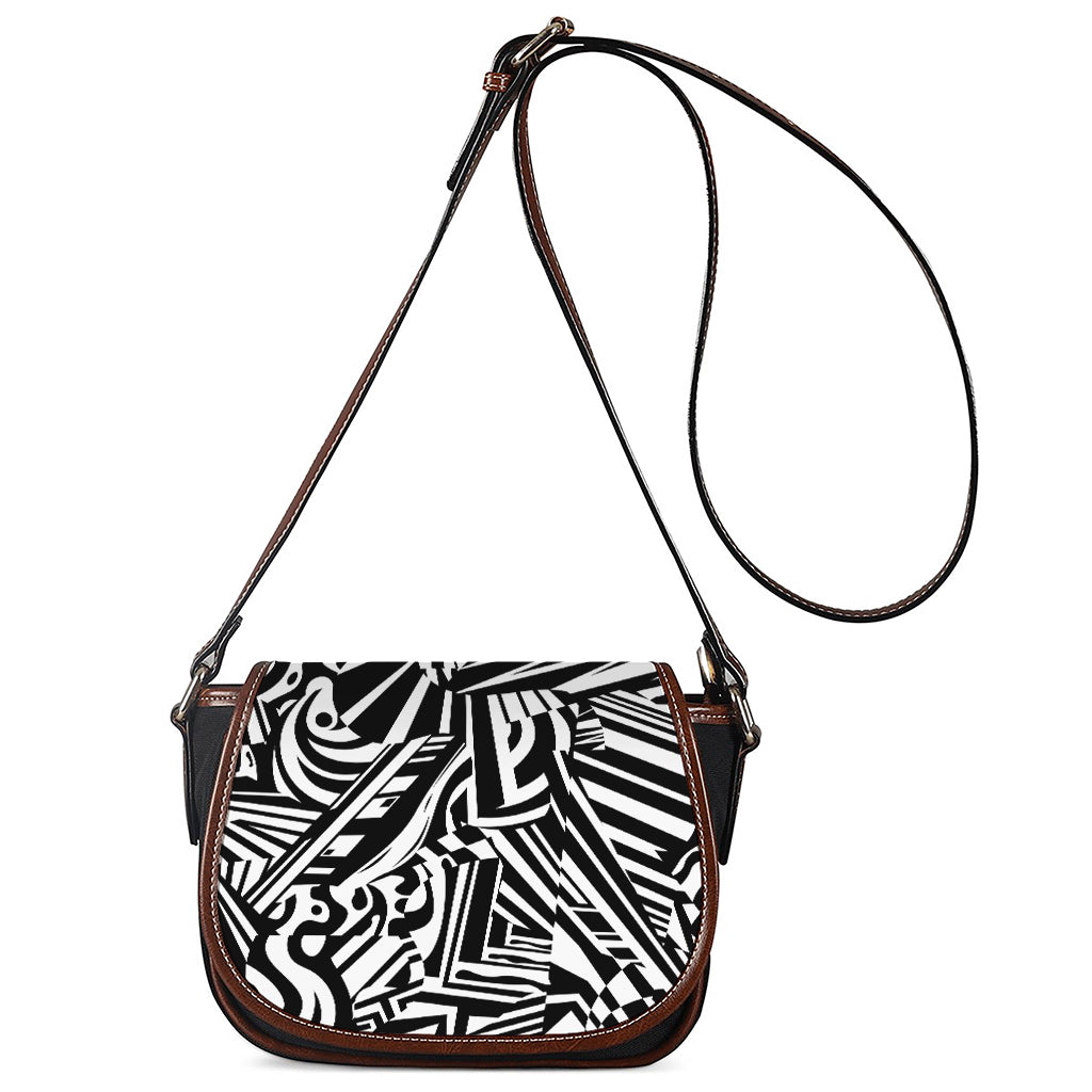 Abstract Dazzle Pattern Print Saddle Bag