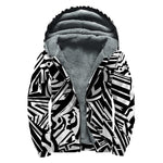 Abstract Dazzle Pattern Print Sherpa Lined Zip Up Hoodie