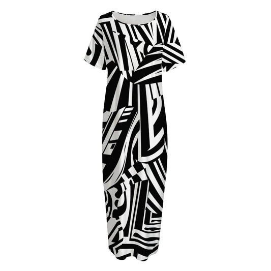 Abstract Dazzle Pattern Print Short Sleeve Long Nightdress