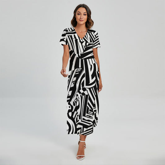 Abstract Dazzle Pattern Print Short Sleeve Maxi Dress