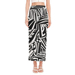 Abstract Dazzle Pattern Print Side Slit Maxi Skirt