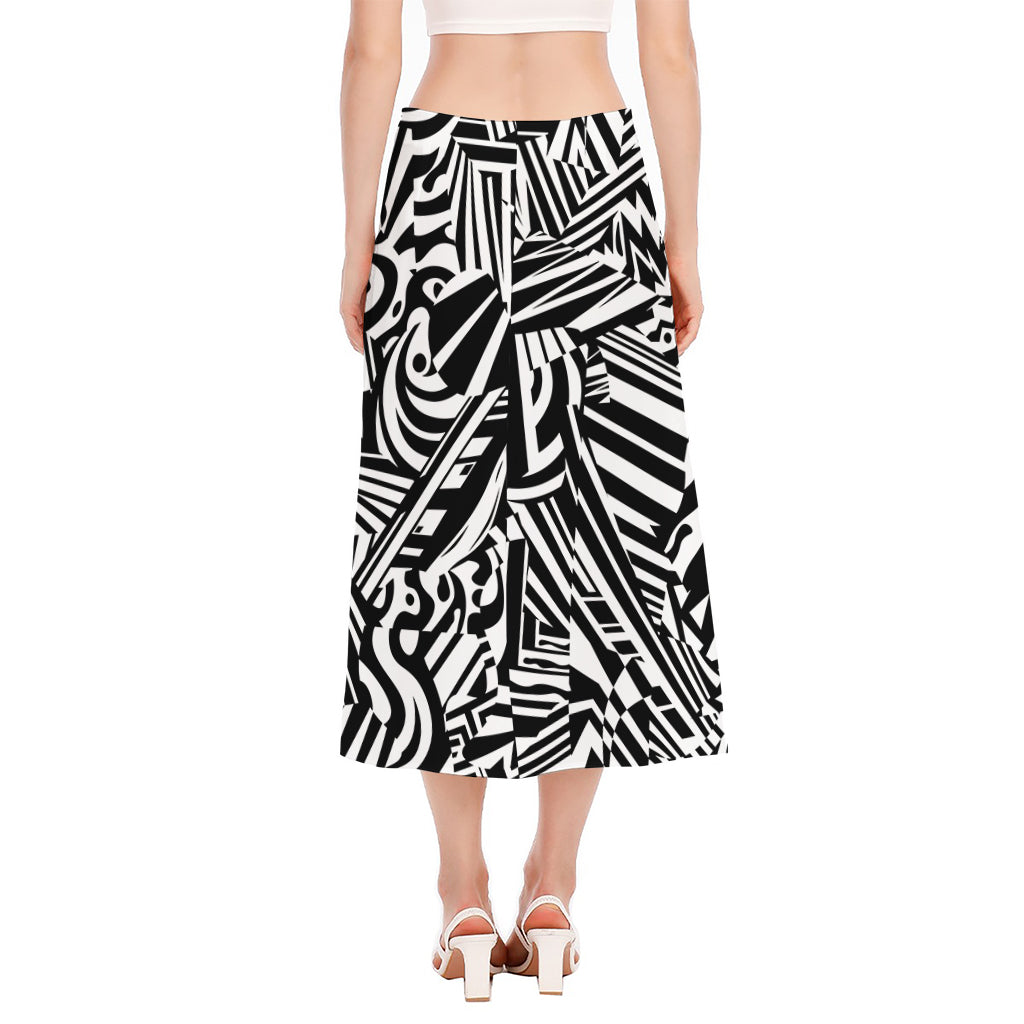 Abstract Dazzle Pattern Print Side Slit Midi Skirt