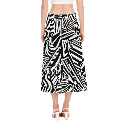 Abstract Dazzle Pattern Print Side Slit Midi Skirt